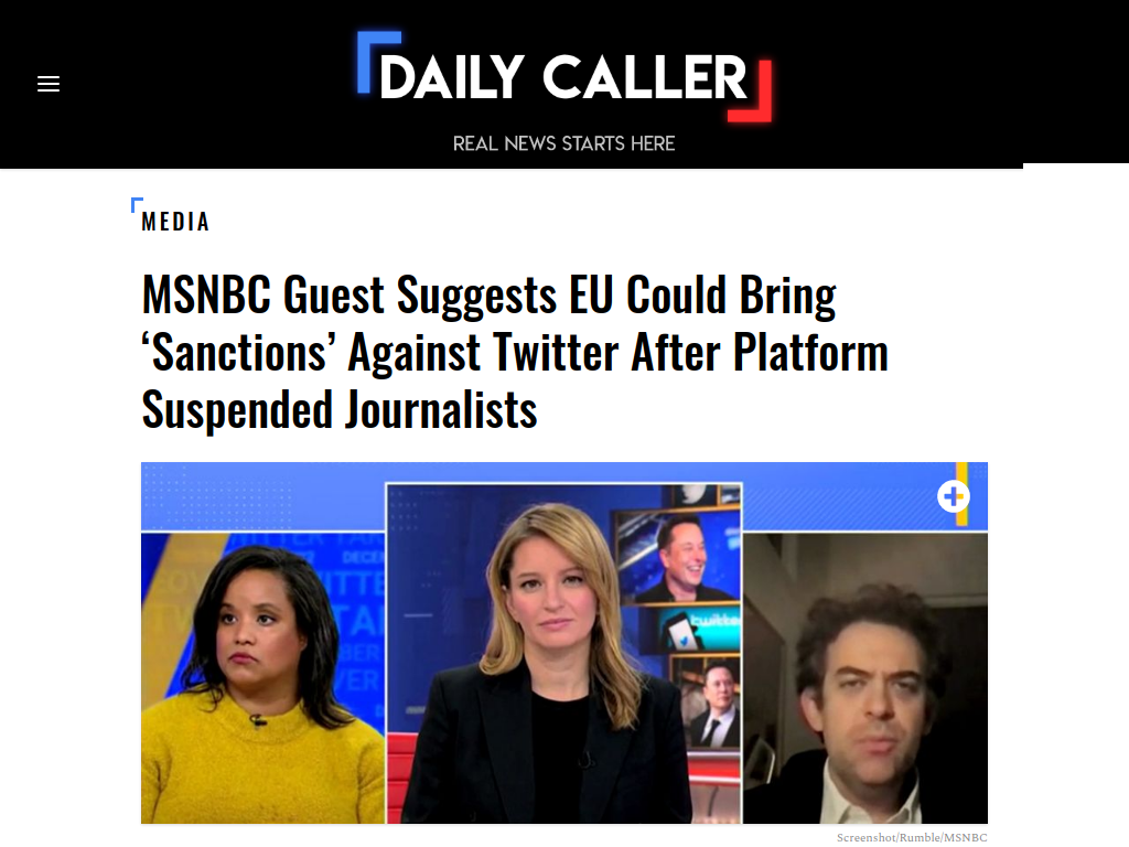 MSNBC Guest Suggests EU Could Bring ‘Sanctions’ Against Twitter After Platform Suspended Journalists