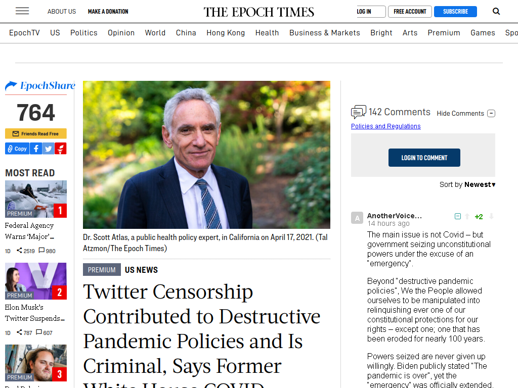 Twitter Censorship Contributed to Destructive Pandemic Policies and Is Criminal, Says Former White House COVID Adviser