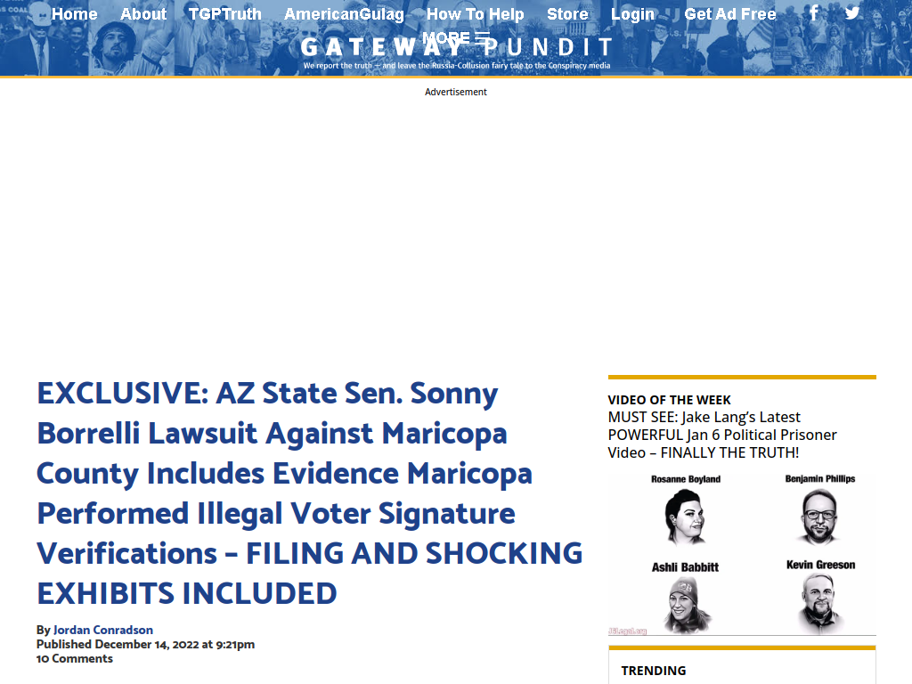 EXCLUSIVE: AZ State Sen. Sonny Borrelli Lawsuit Against Maricopa County Includes Evidence Maricopa Performed Illegal Voter Signature Verifications – FILING AND SHOCKING EXHIBITS INCLUDED